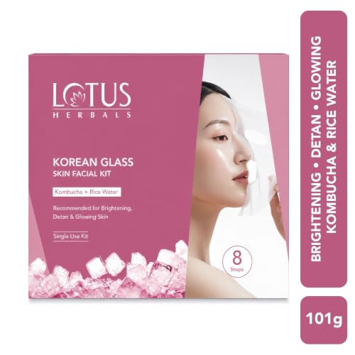 Image of Lotus Herbals Korean Glass Skin Facial Kit With Kombucha & Rice Water | 8 -Step Single-Use Facial Kit For Brightening, Hydration & Tan Removal | For All Skin Types | 101g