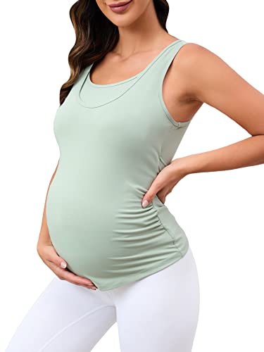 Shenhe Women's Maternity Scoop Neck Sleeveless Ruched Side Solid Nursing Tank Top Mint Green M #TOP9