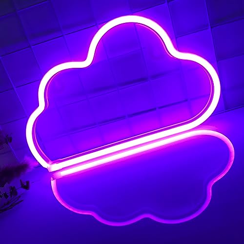 Logotipo de neón Cloud   decoración de paredes de logotipo led con USB o batería, decoración de habitaciones navideñas de Halloween para fiestas de bodas de cumpleaños (morado)