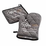 Finish: Schrägband Douceur d\'Intérieur, Ofenhandschuh und Topflappen (18 x 28 cm/20 x 20 cm) Cappuccino, Baumwolle, Bedruckt