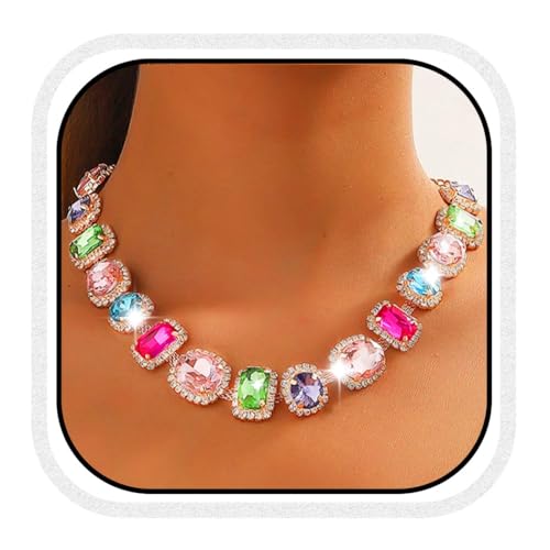CLOACE Colorful Crystal Choker Necklace Sparkly Rhinestone Chokers Necklaces Chain Party Prom Neck Jewelry for Women