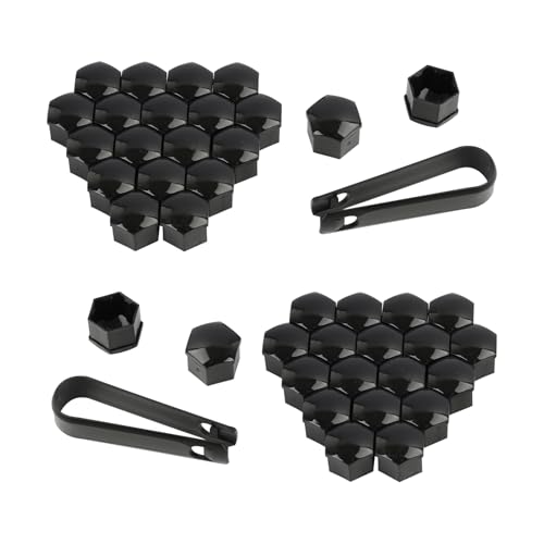 kwinfei 40 Pièces Capuchons d’Écrous de Roue 17mm, Cache Écrou Hexagonal Noir avec Outils de Retrait, Cache Boulon et Cache Vis de Roue pour Voiture,...