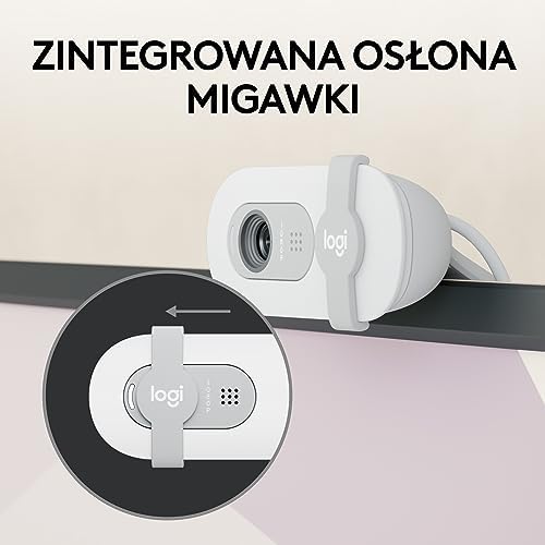 Logitech Brio 100 Full HD Kamera do spotkań i streamowania, automatyczny balans światła, wbudowany mikrofon, osłona migawki, USB-A, do Microsoft Teams, Google Meet, Zoom i innych - Biały