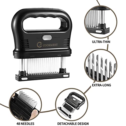JY COOKMENT Meat Tenderizer Tool with 48 Stainless Steel Ultra Sharp Needle Blades, Detachable Kitchen Cooking Tool Best For Tenderizing, BBQ, Marinade - Thumbnail 5