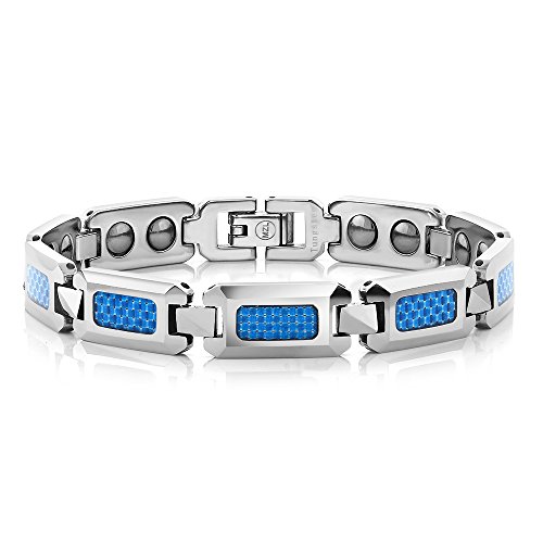 OCEAN BLUE Men s Carbon Fiber Tungsten Bracelet with Therapeutic Magnets