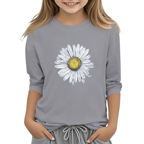 Girls Summer Tops 3/4 Sleeve Fall Shirts Stylish Round Neck Teen Shirt 1/2 Sleeve Floral Print Casual Clothes 3-14 Years