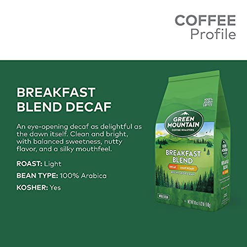 Green Mountain Coffee Roasters Breakfast Blend Decaf, Whole Bean Coffee, Light Roast, Bagged 18 Oz #TOP3