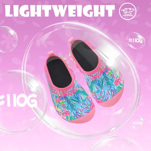 WateLves Badeschuhe Baby Kinder Wasserschuhe Schwimmschuhe Mädchen Strandschuhe Badesoken Kleinkind Aquaschuhe Barfuss Schuhe(Blumenmalerei,16/17)