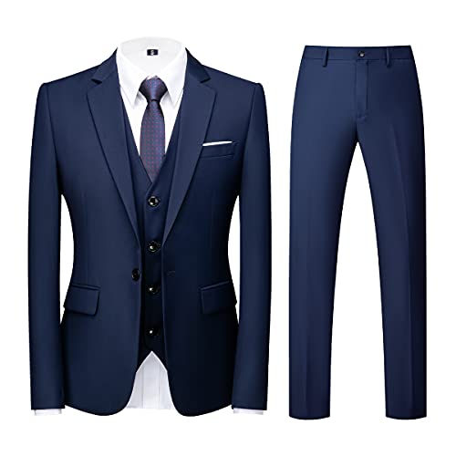 Men Suits 3 Piece Slim Fit Single Breasted One Button Tuxedo Suit Blazer Waistcoat Trousers Set