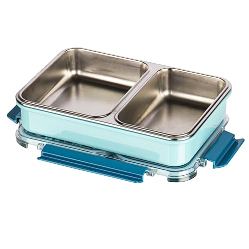 Image of Polyset Munch Mate 800 2 PARTITION - Blue Compartment Stainless Steel Lunch Box, Leakage Proof Lunch Box for School Kids and Adults Pack of 1 800ml