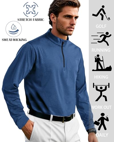 Tansozer Men Long Sleeve Running Top 1/4 Zip Fleece Work Wear Shirt Polo Sweatshirt UK Casual Pullover Mid Blue XL - Image 4