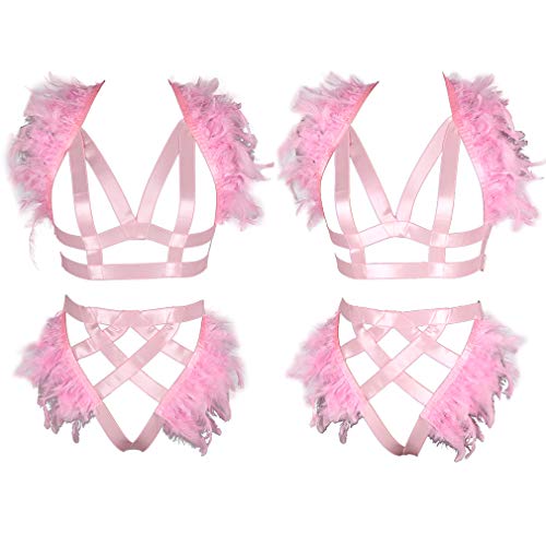 Bbohss Women's Feathers Body Harness Epaulets Wings Punk Gothic Leg Garter Photography Clothing Accessories(Pink #TOP3