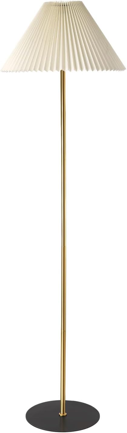 KUNJOULAM Modern Pleated Floor Lamp, Gold Pole Floor Lamps, Simple Design Tall Lamp with Adjustable Beige Lampshade, Standing Lamp for Living Room, Bedroom, Office, Home (Without Bulb)