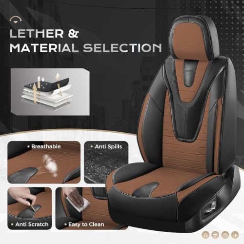Coverado Car Seat Covers Full Set, 5 Pieces Waterproof Leather Seat Covers, Universal Fit for Cars SUVs Sedans,Black Brown by Coverado - Used condition - Image 3