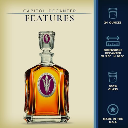 Image of Heritage Pewter ASU Arizona State University Capitol Decanter | 24 OZ Whiskey Decanter for Liquor with Airtight Stopper | Expertly Crafted Pewter Glass
