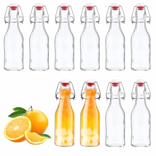 BUCOMTU 10 Stück Glasflaschen 250ml mit Bügelverschluss Bügelflasche zum Befüllen Sirupe Getränke Speiseöle Aromatisierte Essige
