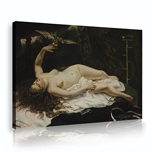Impression femme avec un perroquet peinture célèbre réplique toile murale 55x85cm