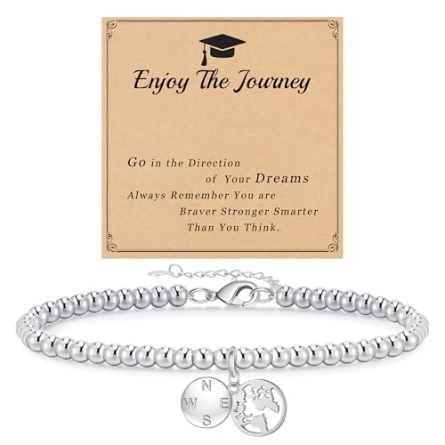 Image of JSJOY Graduation Bracelets Silver Dainty Gold Beaded Compass Bracelets College Graduation Gifts for Her Inspirational Gifts for Women Jewelry