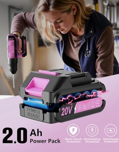 VIWKO Cordless Drill, 20V Electric Combi Drill Set, 25+1 Torque 370 in-lb Power Drills, Electric Screwdriver with 56PCS Accessories LED Light, 2.0Ah Battery Hand Drills Driver for Home Repair DIY Gift - Image 4