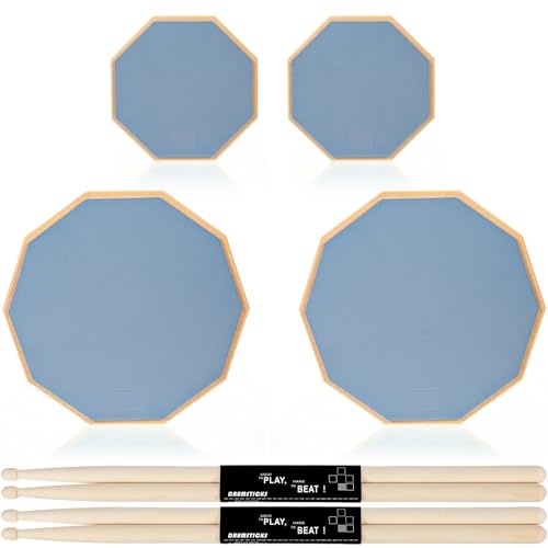 8 Pieces Drum Practice Pad and Sticks Set 12 Inch, 8 Inch Double Sided Silent Snare Drum Pads with...