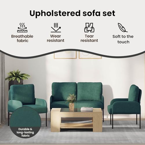 Juegos de sofás con cojín de 3 piezas verde oscuro vidaXL para sala 5