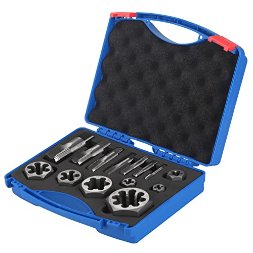 HOTYELL NPT Pipe Tap and Die Set 1/16", 1/8", 1/4", 3/8", 1/2", 3/4" and 1", Rethreading High Speed Steel Taper Taps and GCr15 Carbon Steel Hex Dies (NPT-14 Pcs) by HOTYELL - Used condition - US$185.71