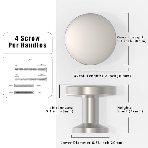 Asimerdeco 10 Pack Brushed Satin Nickel Cabinet Knobs 1-1/5 Inch(30mm) Single Hole Cabinet Pulls Round Kitchen Cabinet Knobs Drawer Knobs by Asimerdeco - Image 2