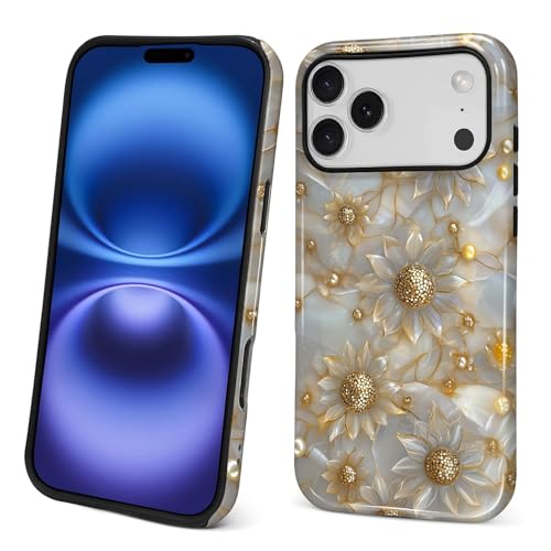 ANLUN STORE Case for iPhone 18 Pro max iPhone 17 Pro max,Hybrid Dual Protection Soft TPU + Hard PC Shockproof Cover Anti-Scratch & Slim Protective for Men Women Luxury Golden Flower Geometry