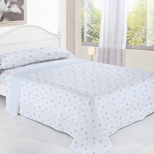 KUMY Juego de Sábanas Coralina Perchado Doble Cara para Invierno -Extra Suave, Ajustable, Diseño Estampado- 3 Piezas (Hojitas, Cama 90)