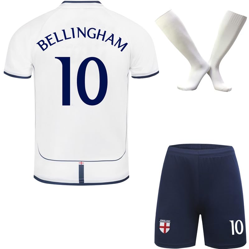 Angleterre Limitée Édition Bellingham #10 Maillot de Football pour Enfant avec Haut Shorts, Chaussettes, Nostalgie Tailles Jeune