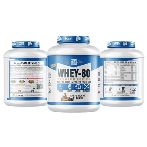 Image of M B Muscle Builder's Whey Protein Powder with added digestive enzymes | Sports & Protein Supplements | Protein 24g & BCAA 6g per serving - 4.4 lb, Caffe Mocha Flavour