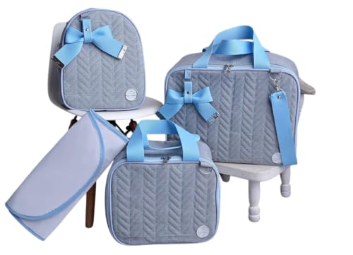 Kit de Bolsa Mala Maternidade 4 Peças Jeans (AZUL CLARO)