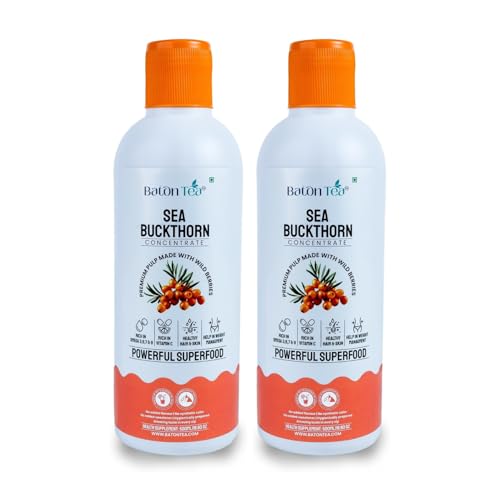 Image of Baton Himalayan Sea Buckthorn Pulp Pure Berry Concentrate, Rich in Omega 3-6-7-9 & Vitamin C, Immunity Booster, No Sugar Added, Supports Skin & Heart Health (500ml Pack 2)