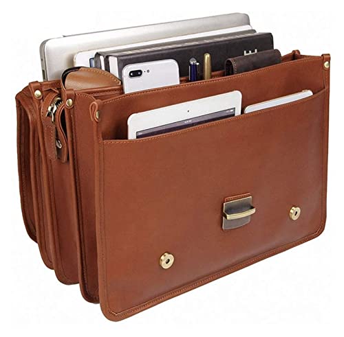 DHAEY Laptop Briefcase Large Capacity, Business Travel Exquisite Cowhide Leather 14inch Handbag Vintage Satchel Shoulde3