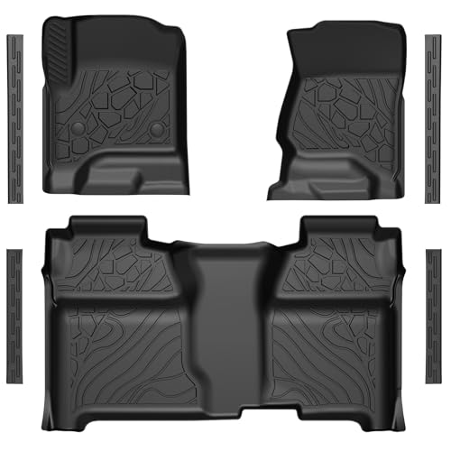 LUMWAY Floor Mats for 2014-2019 Chevy Silverado & GMC Sierra 1500 (Only 19 LD ) for 2015-2019 Silverado/Sierra 2500/3500 Crew Cab Bucket Seat Only TPE All Weather Durable Mats