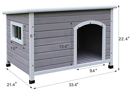 33.4" Wood Dog Houses Outdoor Insulated, Weatherproof Dog Houses Outside With Door Cute Wooden #TOP2