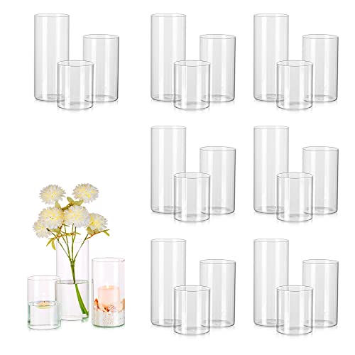 Hewory Vases Cylindriques en Verre Lot de 24, Grand Vase en Verre Transparent pour Fleurs, Support de Bougie pour Bougie Pilier Flottante, Vase à Fleurs pour Centre de...