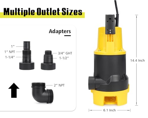 Image of Sump Pump Submersible 6500GPH Powerful Water Pump for Pool Draining 1.5HP Utility Pump with Adjustable Float Switch 16FT Power Cord for Flooded House Sump Pit Pond Remove Water