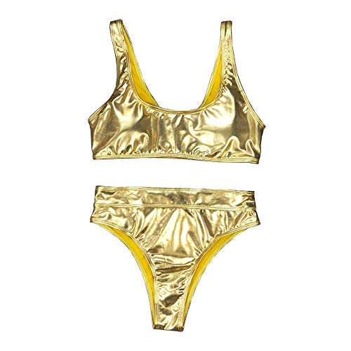 YAUASOPA Sexy Liquid Metallic Glitter Two Piece Push Up Swimsuit Female Shiny Solid High Cut Beachwear2