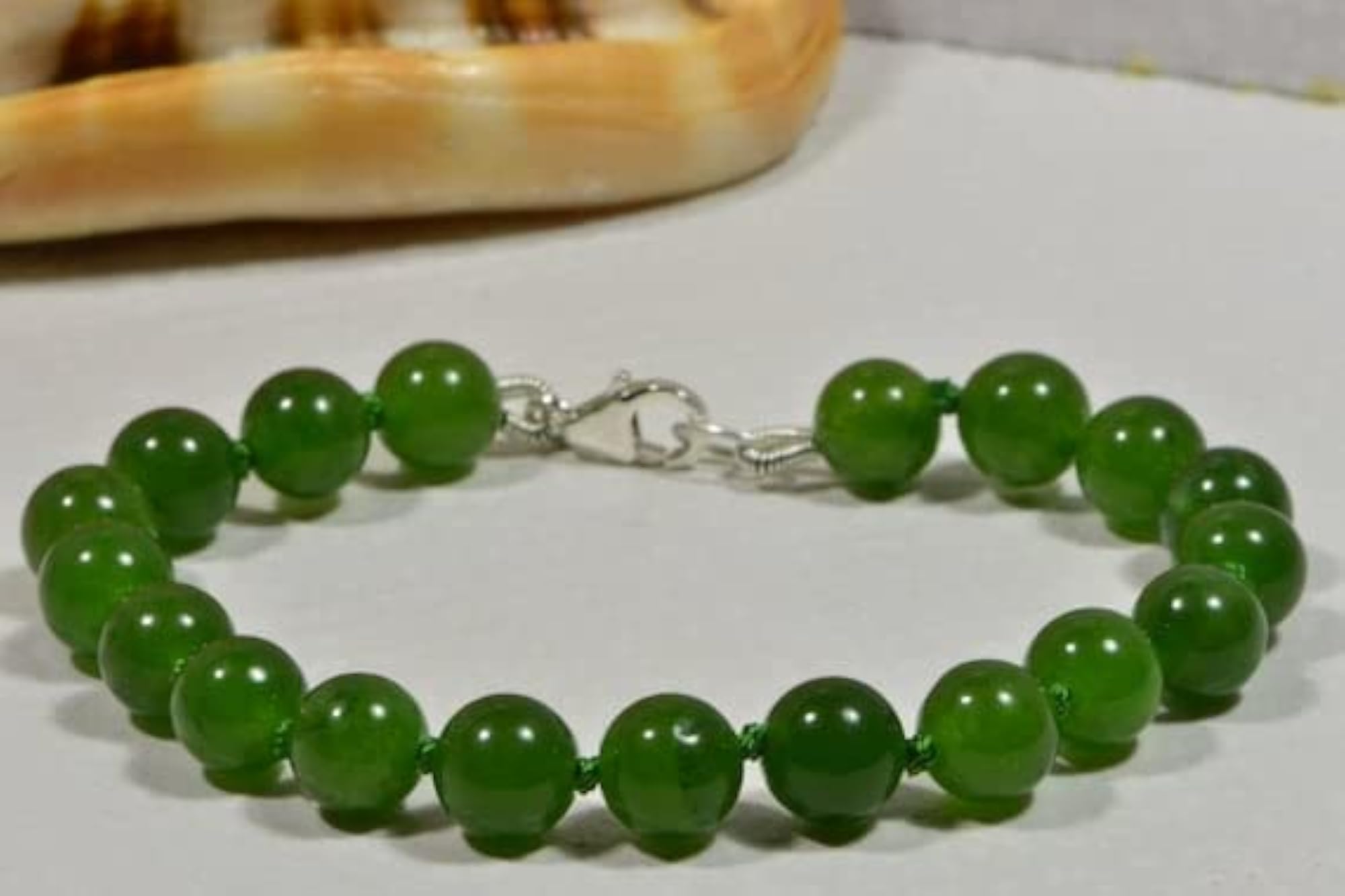 Unisex Green Jade Round Beaded Adjustable Bracelet