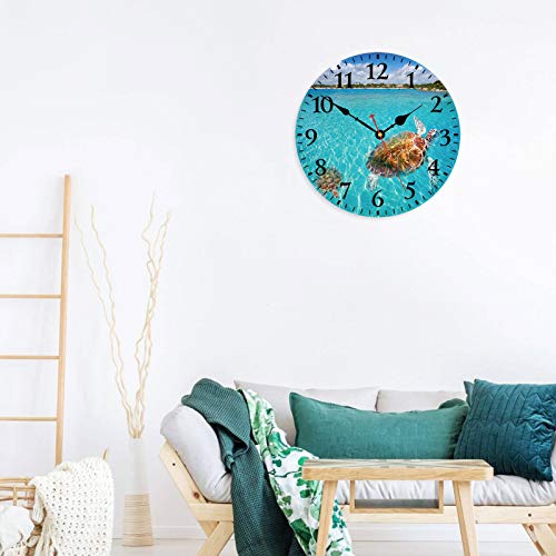Taheat 14 Inch Turtle Underwater Wall Clock, Silent Non Ticking Nautical Sea Round Clocks, Battery Operated Easy To Read Wall Clock For Living Room Kitchen Bathroom Office #TOP5