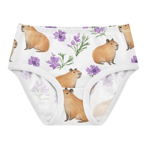 Wusikd Capybaras Girls' Underwear Cotton Purple Flowers Girls Briefs Soft Toddler Underwear 2T