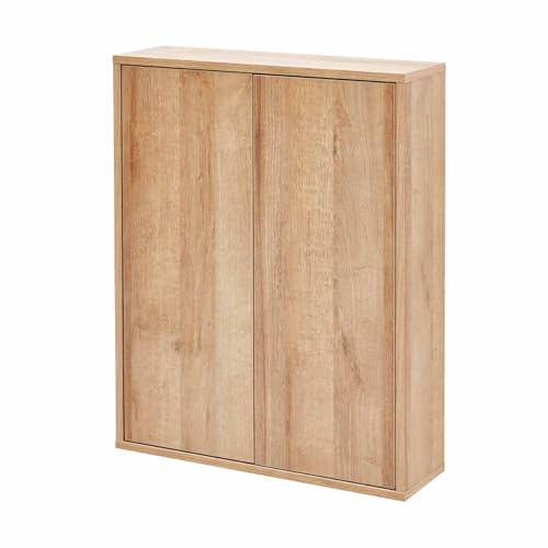 BadeDu Minho Hängeschrank – 60 cm in AST-Eiche Optik, Moderner skandinavischer Stil, 2 Türen mit 2 Glaseinlegeböden, Made in Germany