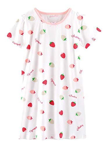 ABClothing Mädchen Pjs Kleid Four Seasons Cotton Strawberry Kurzarm Nachthemd 13 14 Jahre Weiß