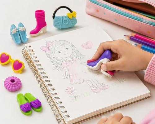 Image of SUPER TOY 8Pc Erasers for Kids Different Shapes, 3D Erasers Return Gifts Combo Pack Rubbers for School Girls Stationery Supplies (Assorted Design)