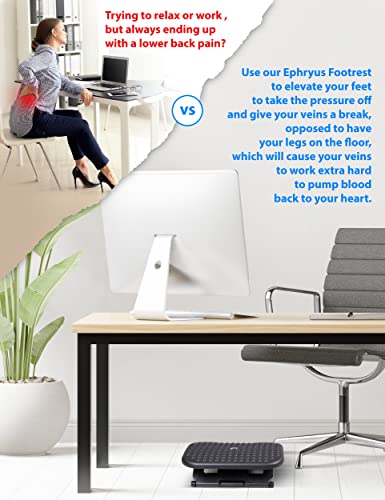 Ephyrus Adjustable Under Desk Footrest - Ergonomic Black Foot Rest With 3 Height Position - 30 Degree Tilt Angle Adjustment For Home, Office With Massage Surface For Improved Circulation And Posture #TOP3