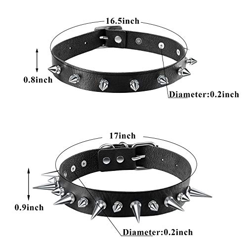 Hicarer 4 Pcs Women Men Cool Punk Choker Gothic Goth Spike Heart Shape Biker Choker PU Leather Collar Studded Rock Necklace (Black)2