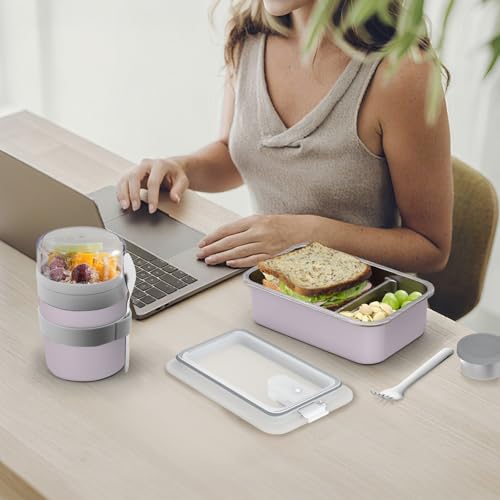 Image of Bakpoco Stainless Steel Bento Lunch Box Set for Adult - 42oz Leak-Proof Bento Lunch Box Container with Thermo, Insulated Bag for Work Travel Dining Out