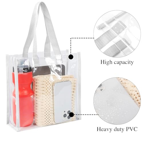 Eccliy 30 Pack 12x12x6 Inch Clear Tote Bag Stadium Approved Bulk Plastic Beach Tote Gift Bag with Handle for Gym Sports4
