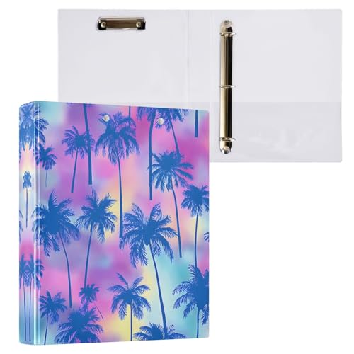 リングファイル ルーズリーフ バインダー a4 ヤシの木 虹色 Dリング 3穴 200枚収納 クリップ&収納ポケット付き 書類整理 事務用品